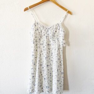 Altar’d State Claudia Mini Dress Floral Print White and Blue Linen size small